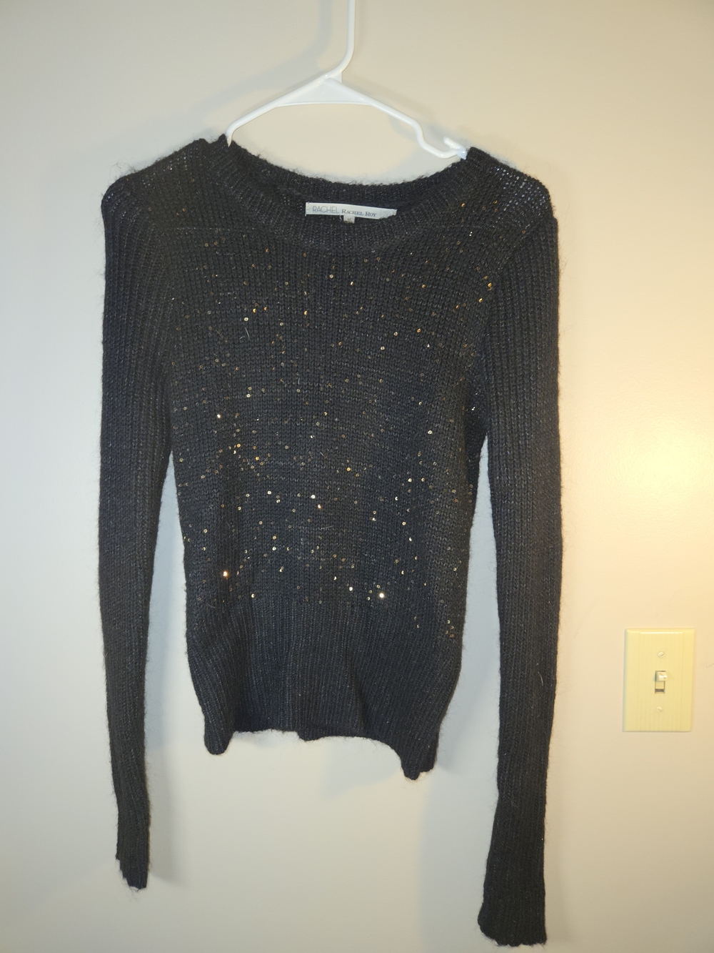 Rachel Rachel Roy Black Gold Sequin Mohair Blend Sweater M/runs Small